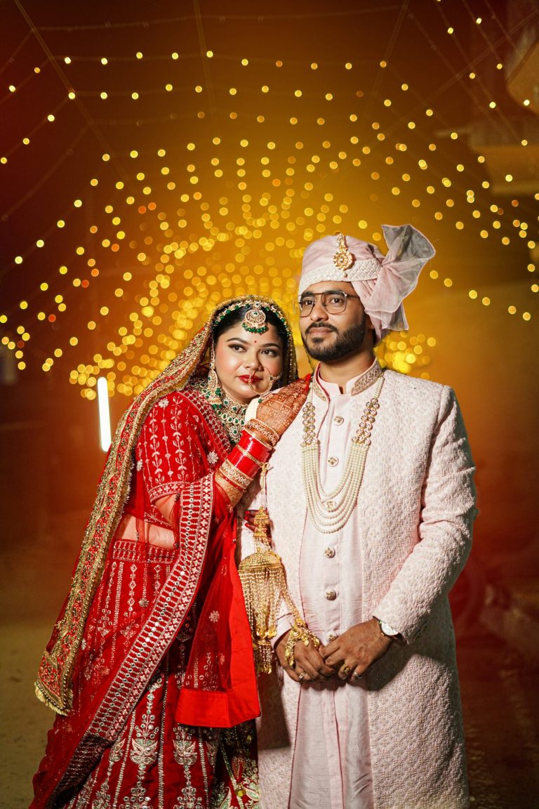 Bride and groom posing for a portrait